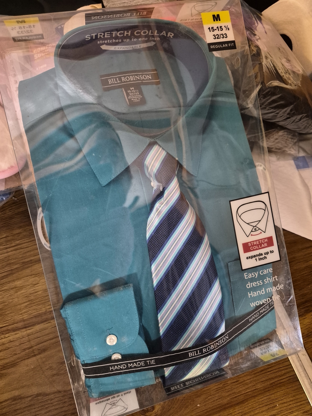 Bill Robinson Men’s Teal Stretch-Collar Dress Shirt Bin 44